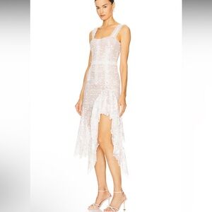 Bronx and Banco White Asymmetrical Lace Dress